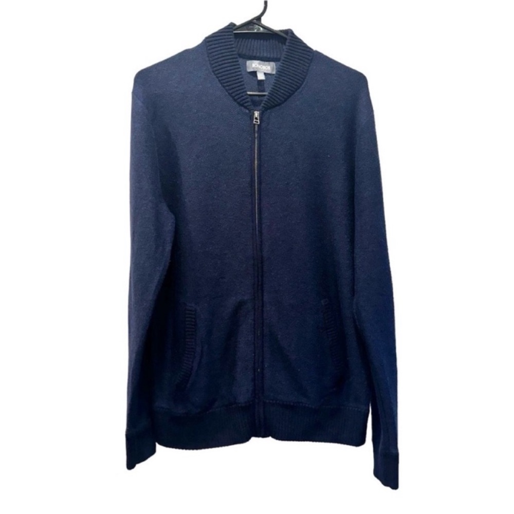 Bonobos men's navy blue shawl neck zip up cardigan pockets M slim fit EUC